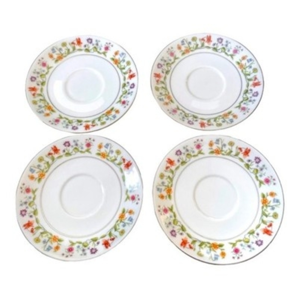Vintage 1982 Ashley Overseas Eternal Love Saucers Set 4 Platinum Floral China